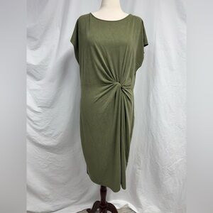 Nordstrom Rack Stretch Olive Knotted Waist Sleeveless Midi Dress